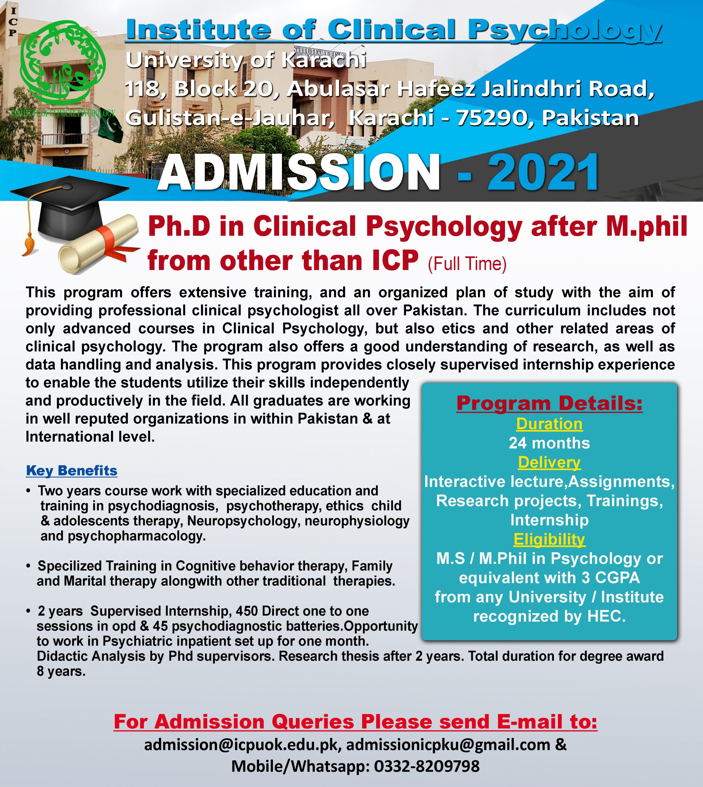 phd in clinical psychology in pakistan